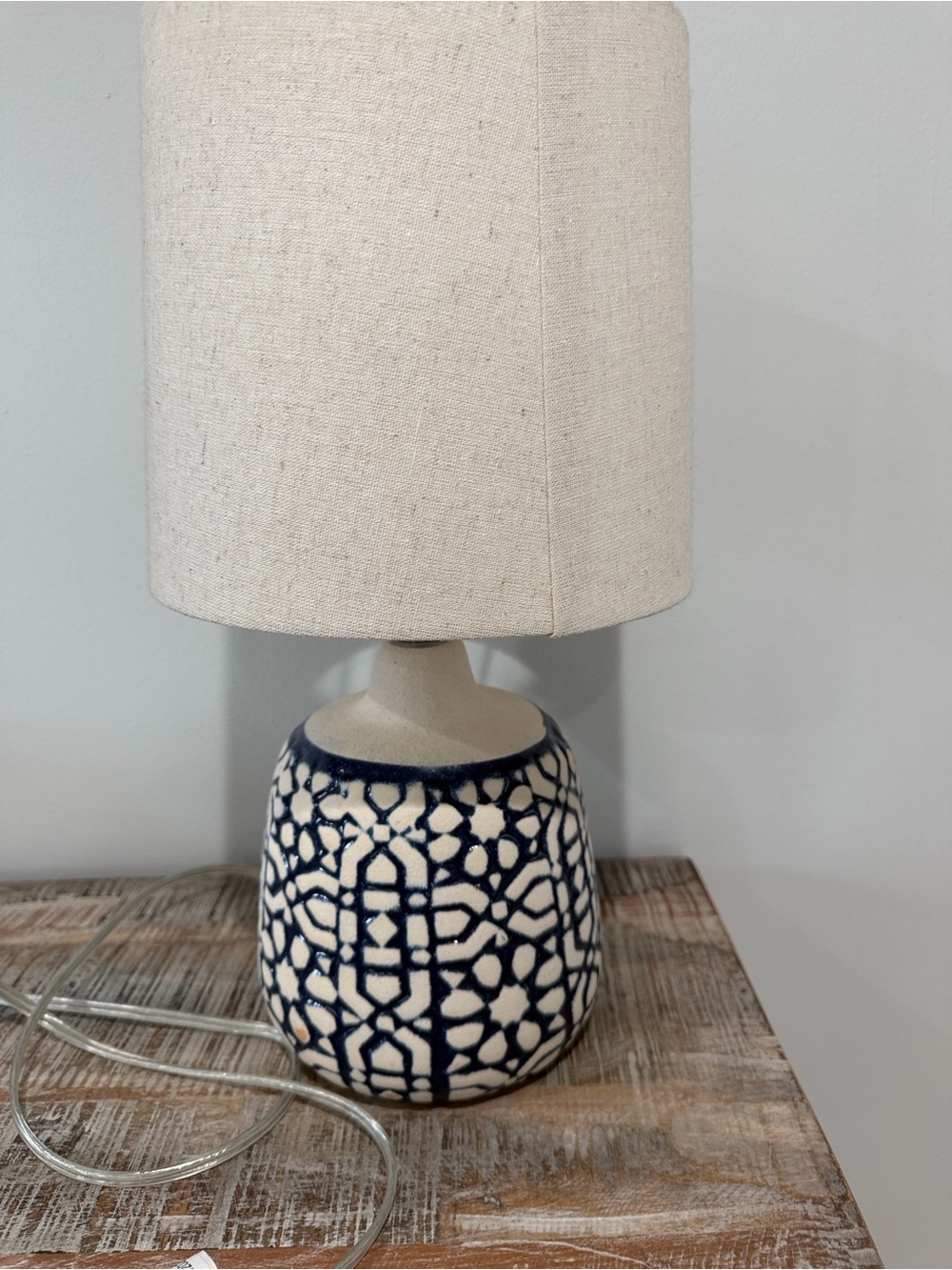 Threshold Ceramic Table Lamp with Navy Geometric Pattern